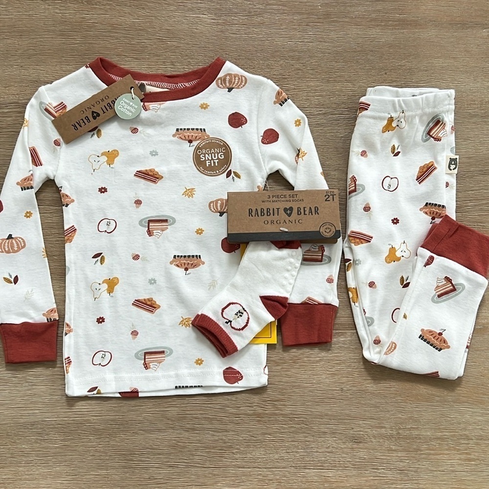 🎃 Rabbit + Bear Toddler Boy Girl Organic Cotton Pajama Set Fall 2T
